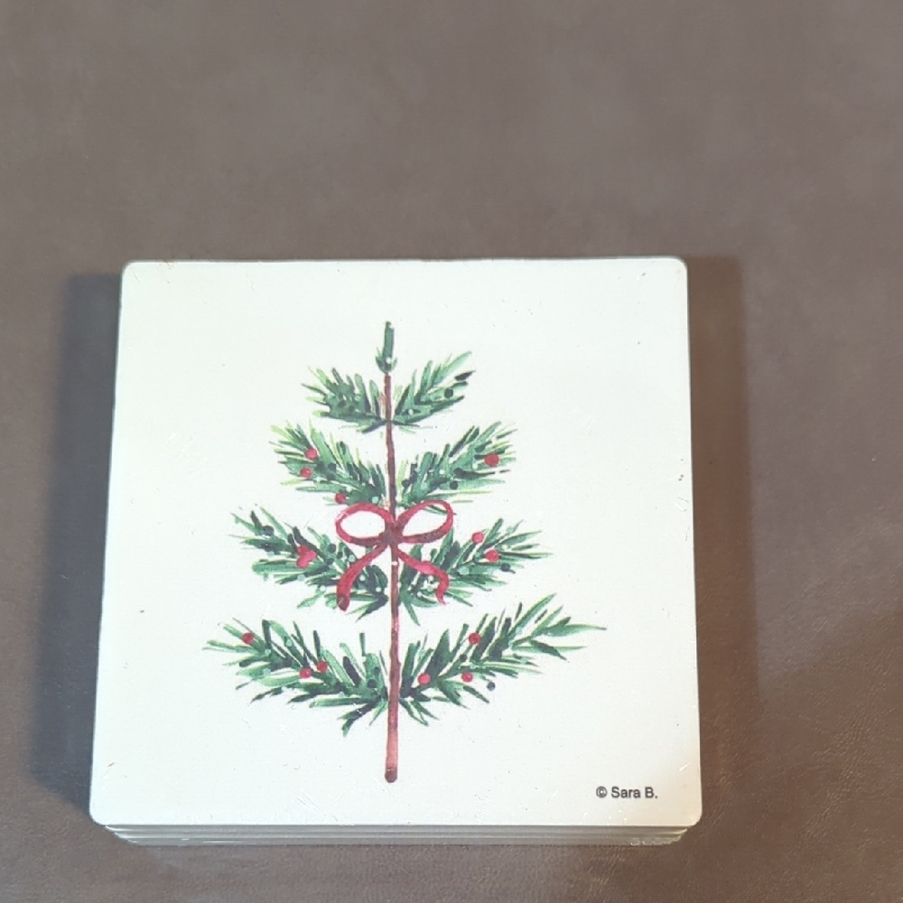 Holiday Time Coaster Set of 4 Christmas Tree and Wreath Sealed New
